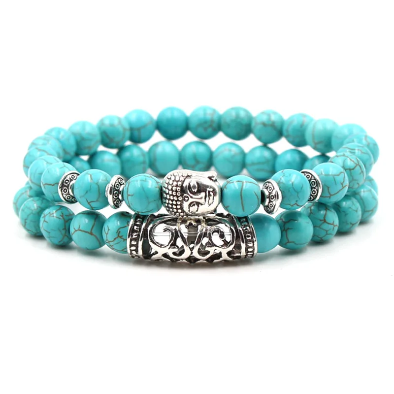 Unisex Natural Stone Turquoise Beads Bracelet Set 1