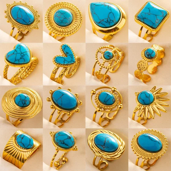 Gold Plated Bohemian Turquoise Open Ring 1