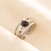 Stainless Steel Black Stone Open Ring 6