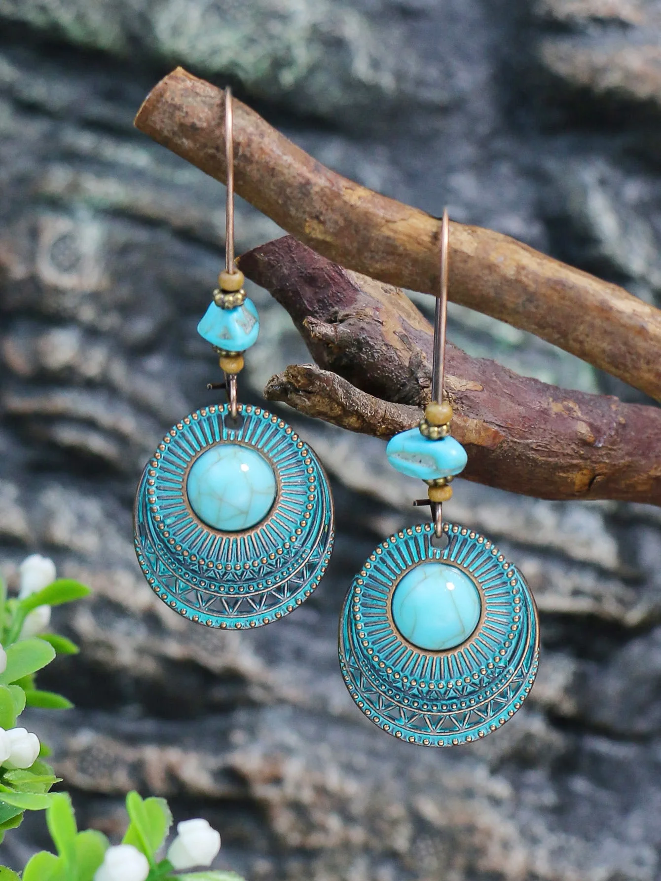 Vintage Turquoise Inlaid Earrings 1