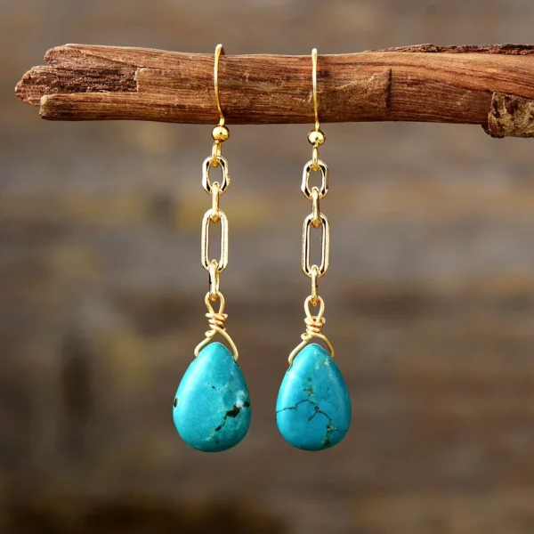 Dangling Link Chain Turquoise Earrings 1