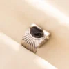 Stainless Steel Black Stone Open Ring 4