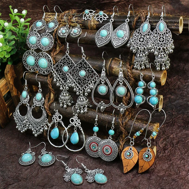 Ethnic Turquoise Water Drop Earrings 1